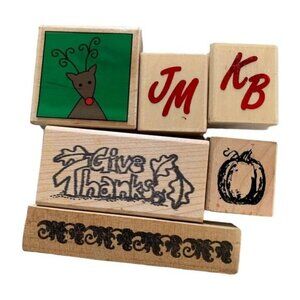Holiday Rubber Stamp Collection With Reindeer Pumpkin Give Thanks & Swirl Design